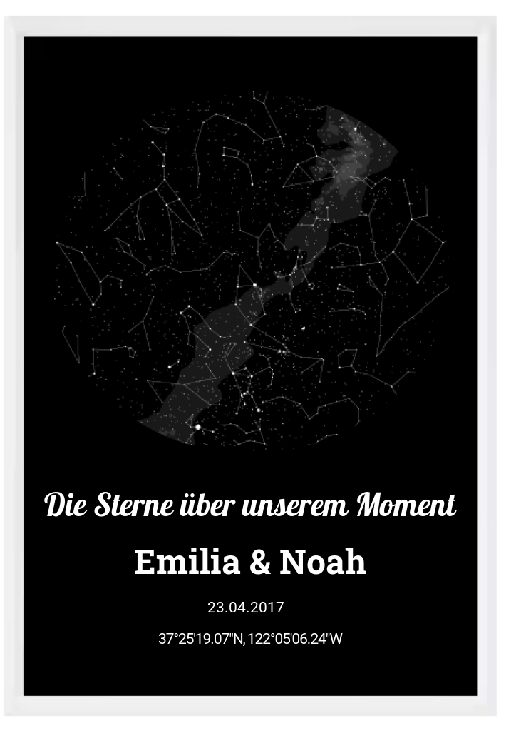 Einzigartige Sternenkarte inklusive Rahmen
