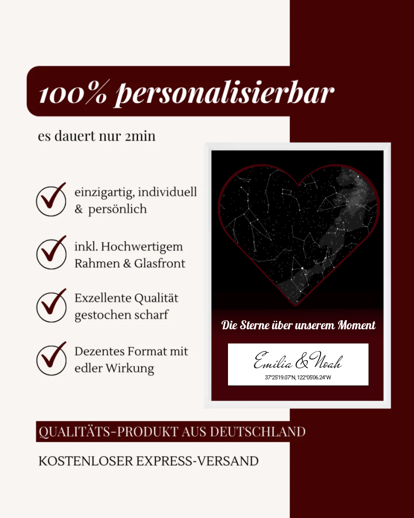 Einzigartige Sternenkarte inklusive Rahmen