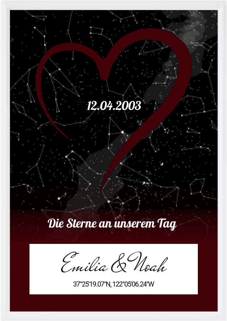 Einzigartige Sternenkarte inklusive Rahmen